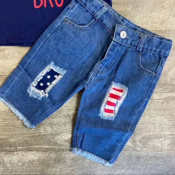 Boys American Bro Tee and Capri Patriotic Outfit - Picture 3 of 3